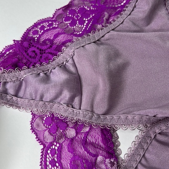 IZA Silky Satin & Lace Stretchy Lavender Purple Cheekini‎ Brazilian Almost Thong - Picture 15 of 17